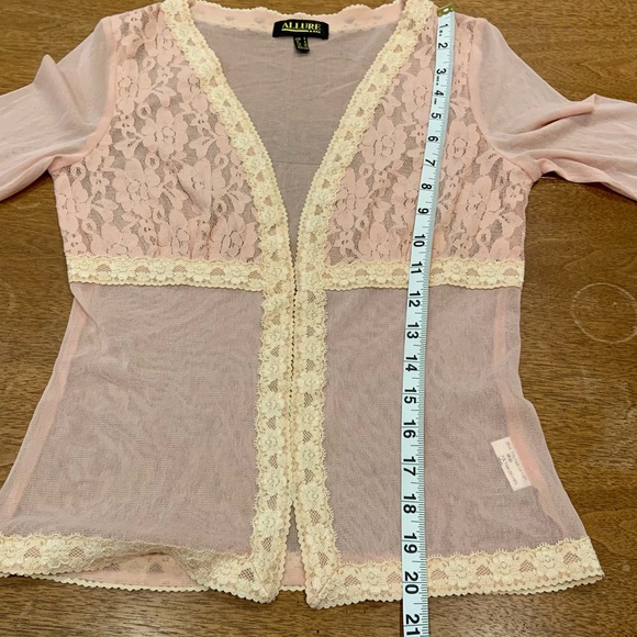 Allure y2k pink mesh and lace sheer top with cream lace details and hook closure - Picture 7 of 10